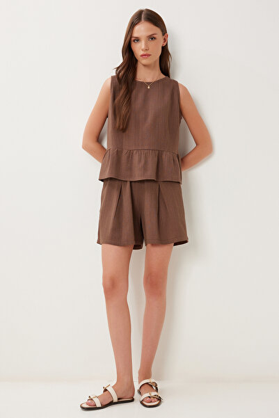 Lovelyİstanbul Σετ Σορτς Λινό Μπλούζα ΚΑΦΕ LMC0061
