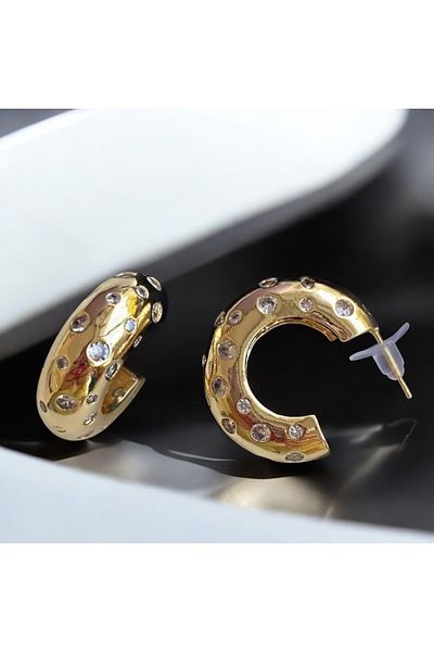 Twinssis Accessories Vip Series Stone Chubby Hoop Earrings