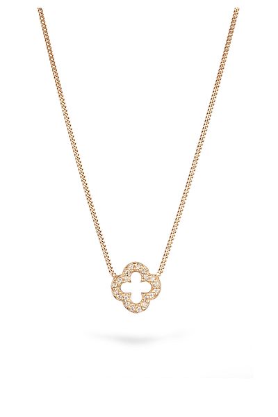 ELLI Halskette Kette mit Stein Damen Kleeblatt Anhänger Panzerkette Zirkonia Diamantschliff Weiß 375 Y
