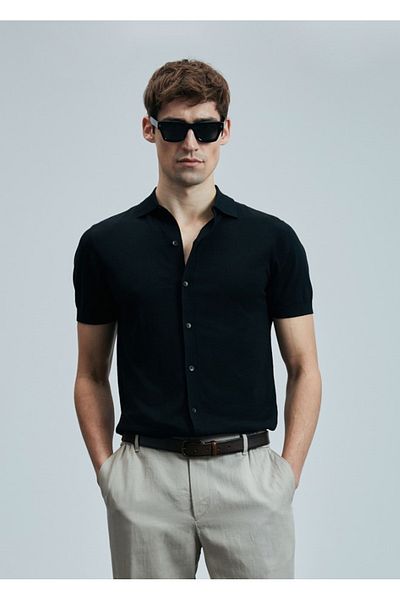 Lufian 111090132 Hector Men's Modal Blended Sweater Shirt Men's Shirt Black