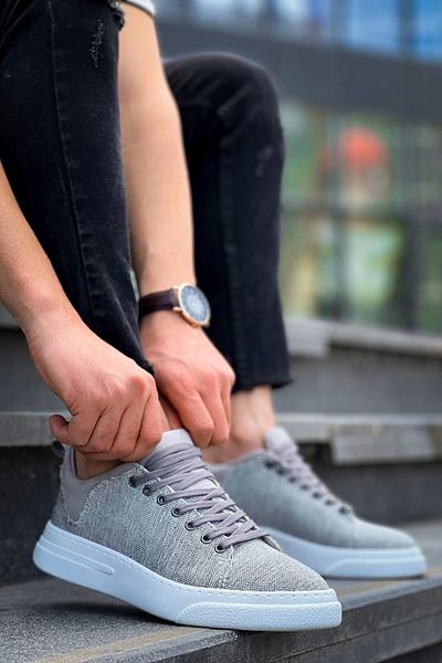 TB Terzi Bey Tb-X204 Tailor Bey Gray Linen White High Sole Casual Men's Sports Shoes