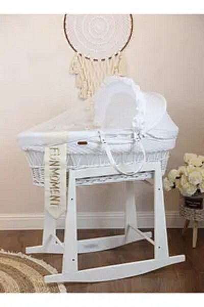 Fun Moment Baby Moses Basket with Mosquito Net and Rocking Stand White