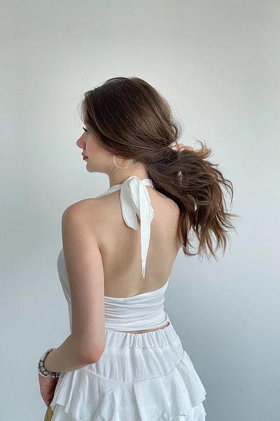 MOZENA Buckle Back Tie Blouse