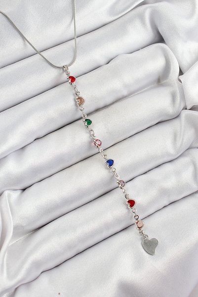 Toptan Bulurum Brass Silver Color Mixed Color Zircon Stone Heart Y Women's Ne...