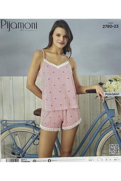Pijamoni Red Striped Summer Very Stylish Pajama Set