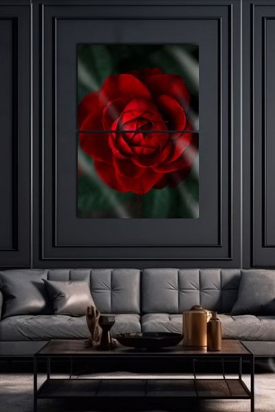 DekorHane Metal Print - Red Rose, Rose Decorative Piece Aesthetic Painting, Shiny Glass Appearance Surface