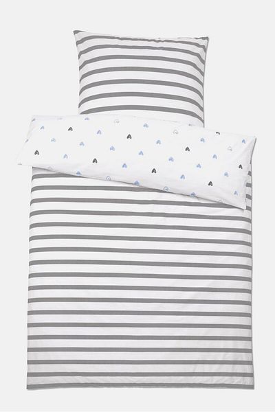 Tchibo Single Reversible Percale Duvet Set 140 x 200 cm, White and Grey