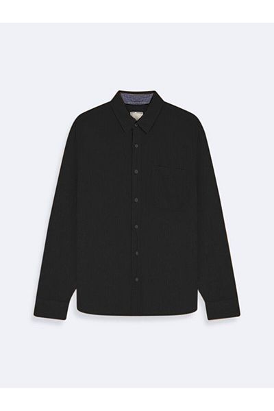 Ltb Relaxed Linen Look Basic Black Shirt