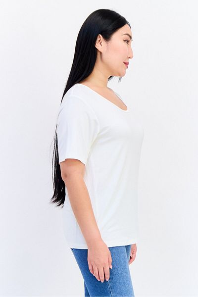 Giordano Women Scoop Neck Short Sleeve Plain T-Shirt, White