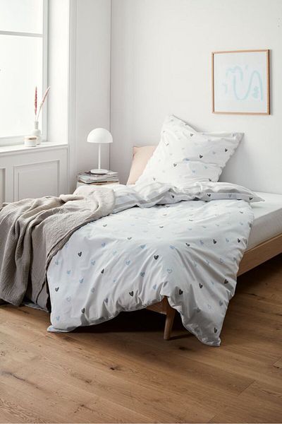 Tchibo Single Reversible Percale Duvet Set 140 x 200 cm, White and Grey