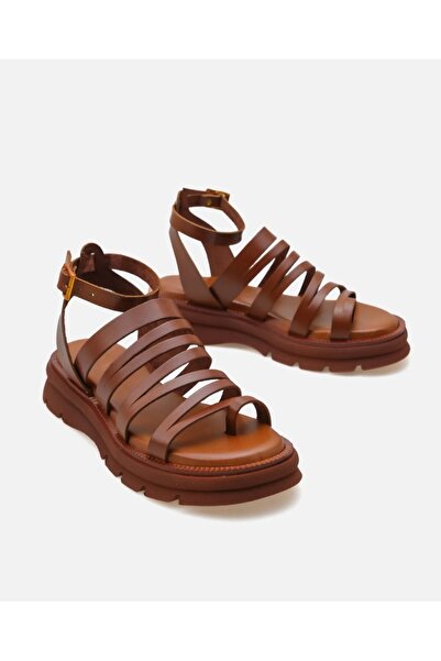 Moda Arena Дамски сандали от естествена кожа с мека подметка и каишка за глез...