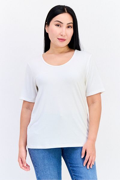 Giordano Women Scoop Neck Short Sleeve Plain T-Shirt, White