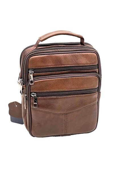 OEM Brown Leather Shoulder Bag with Detachable Strap, 19x23x7 cm