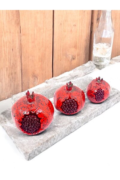 MEGA KANYON 3'lü Kırmızı Nar Seti | Dekoratif Ev Hediyesi | Yemek Masası Sehp...