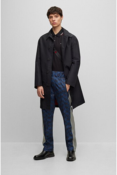 HUGO Men's Short Sleeve Polo Collar Collar and Sleeve Ends Color Stripe Closure Black Polo Collar T-Shirt 50467344-00