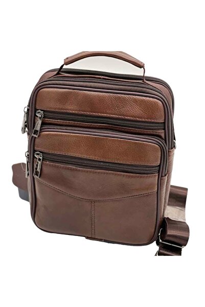 OEM Brown Leather Shoulder Bag with Detachable Strap, 19x23x7 cm
