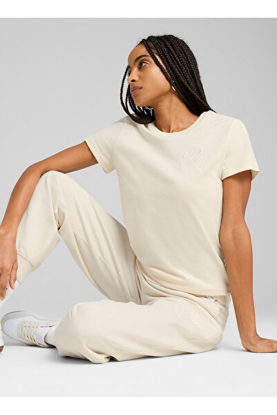 Puma 68498287 SCRIPT Tee Krem Boja Okrugli Izrez Regular Fit Ženska Majica