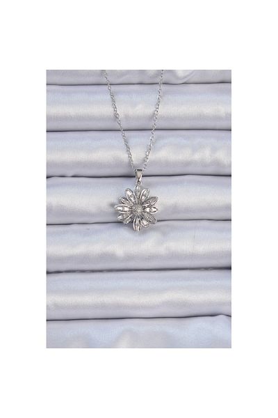 Skygo 316L Steel Chain Silver Color Zircon Stone Flower Necklace - Tj-Bko9070