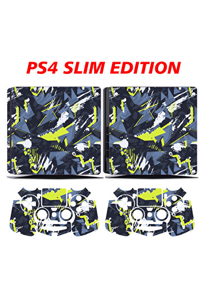 KT Decor Sarı-Lacivert Soyut Playstation 4 Full Sticker Kaplama Seti