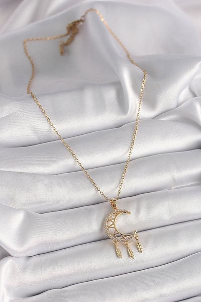 Dazzlecave 316L Stainless Steel Dream Catcher Crescent Necklace – Sparkling and Meaningful