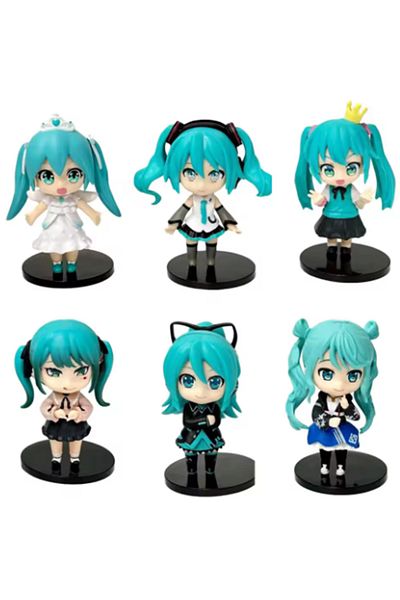 Choice 6pacs Anime new hatsune miku figure mini character ornaments kawai pink green hatsune table decorati