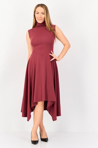 Bebe Women Solid Midi Dress, Maroon