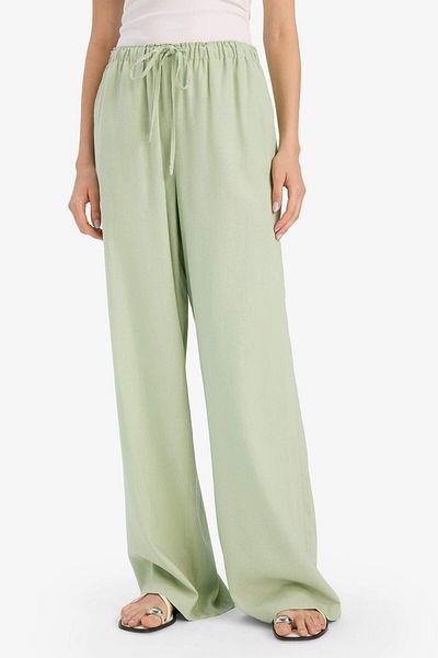 DeFacto Wide Leg Double Pocket Elastic Waist Standard Length Linen Blend Trousers E1981Ax25Sm