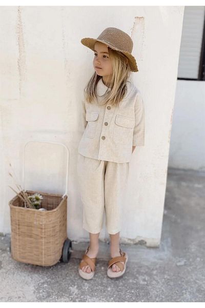 Cigit Sarh Linen Buttoned Jacket 2-7 Years Natural