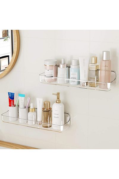 COOYA Plastic Wall Mount Organizer, Adhesive Clear Acrylic Shelf, For Bathroom, Kitchen,7 * 3.8 * 5.5 Inch