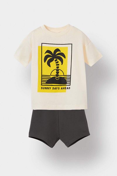 DeFacto Baby Boy 2-Piece Set Palm Pattern Short Sleeve T-Shirt Elastic Waist Shorts E1200A525Sm
