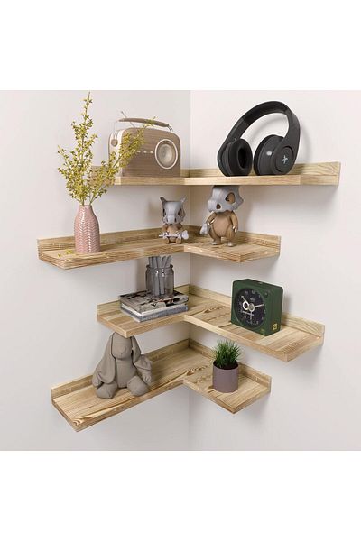 COOYA Corner Floating Shelves, Wall Mounted Corner Shelf Set, Rustic Wood Wall Shelves (Carbonized Black)