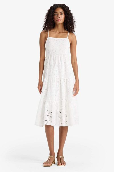 DeFacto Φόρεμα μίντι με τετράγωνο γιακά Terry Cotton White Strap F9270AX25SM