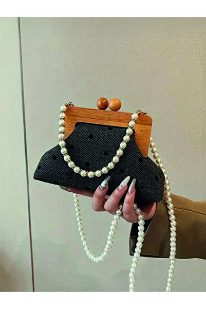 ÇANTA Polka Dot Mini Shoulder Bag Pearl Strap Kiss Lock Closure Polyester Lin...