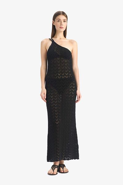 DeFacto Regular Fit One Shoulder Black Knitwear Beach Dress-Fall in Love Z9665Az25Hs