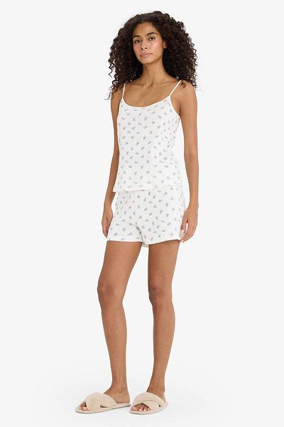 DeFacto Regular Fit Pajama Set Suspender Patterned Pajama Top with Elastic Waist Shorts Pajama Bottoms-Fall in Love F6137