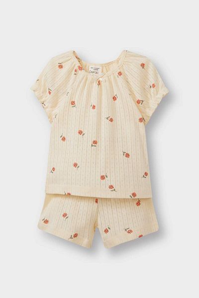 DeFacto Baby Girls Pajamas Set Floral Short Sleeve Rib Top with Elastic Waist Shorts E1552A525Hs