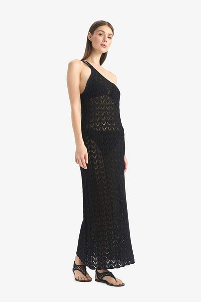 DeFacto Regular Fit One Shoulder Black Knitwear Beach Dress-Fall in Love Z9665Az25Hs