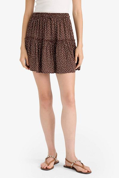 DeFacto Coool Patterned High Waist Combed Cotton Lining Crinkle Viscose Mini Skirt F7223Ax25Hs