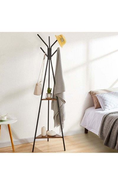COOYA Three-pronged Coat Rack Clothes Bag Hanger for Bedroom Living Room Bathroom (Black)