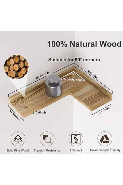 COOYA Corner Floating Shelves, Wall Mounted Corner Shelf Set, Rustic Wood Wall Shelves (Carbonized Black)