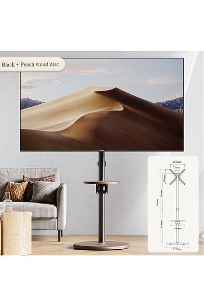 FlashHawk Wooden Floor Monitor Stand with Tray and Wheels for 14-43 inches Screen Monitors or TV, Max Load