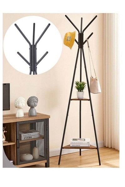COOYA Three-pronged Coat Rack Clothes Bag Hanger for Bedroom Living Room Bathroom (Black)