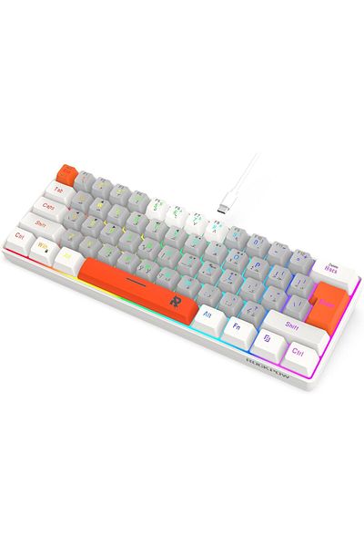 ROCK POW 60% Wired Mini Gaming Keyboard, Arabic English 61Key RGB Backlit Membrane Keyboard
