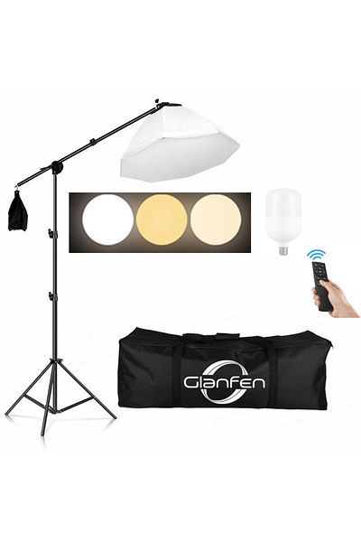 glanfen Photography Lighting Kit with 280W 3 Colors Remote Bulbs Softbox,C Cantilever Stand with Boom Arm