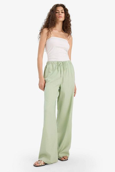 DeFacto Wide Leg Double Pocket Elastic Waist Standard Length Linen Blend Trousers E1981Ax25Sm