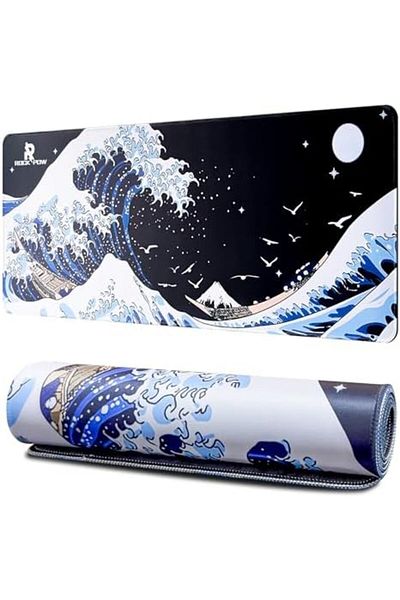ROCK POW لوحة ماوس كبيرة للألعاب Sea Wave Big Mousepad مع سطح مضاد للانزلاق، 800 × 300 × 3 مم، أكثر سمكًا