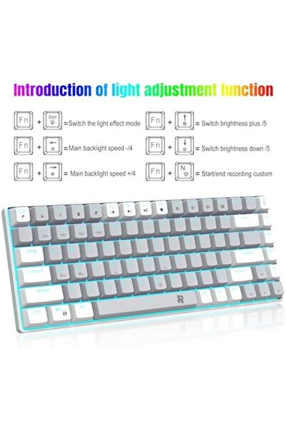 ROCK POW 70% Wired Mechanical Gaming Keyboard, 84-Key Ice Blue Backlit Mini Keyboard