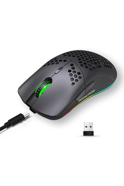 ROCK POW Wireless Gaming Mouse, Honeycomb Ultralight 6 Programmable Buttons Adjustable DPI, RGB Backlight Opt