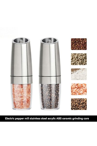 Choice 2pcs Silvery Electric Pepper Mill Stainless Steel Automatic Gravity Induction Salt and Pepper Grinde