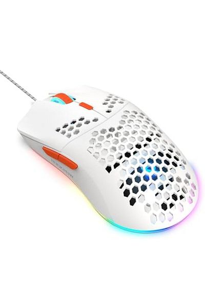 ROCK POW Gaming Mouse with Honeycomb Design, 8000 DPI, Optical Sensor, 6 Programmable Buttons, RGB W